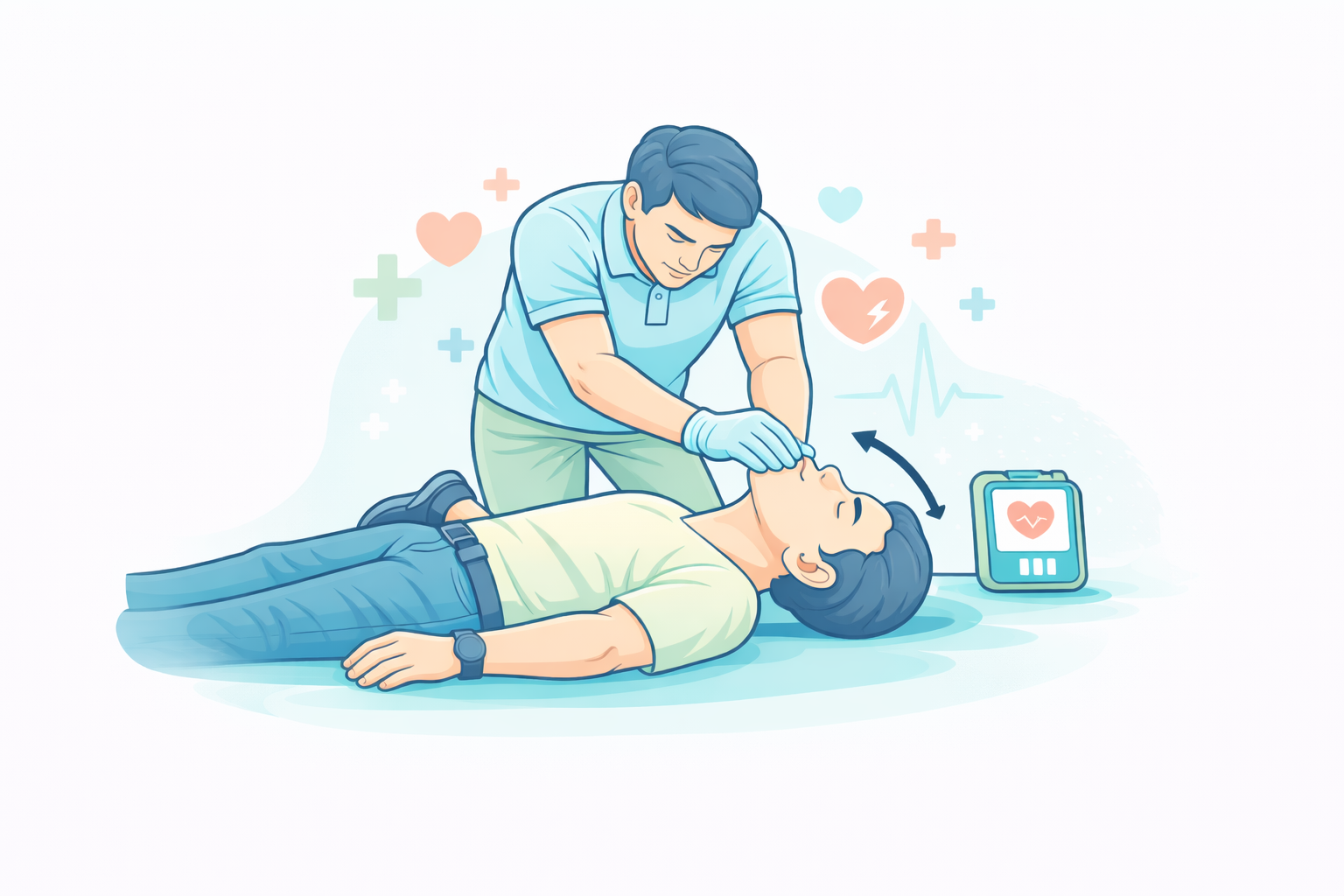 Illustration showing the head tilt chin lift technique to open the airway