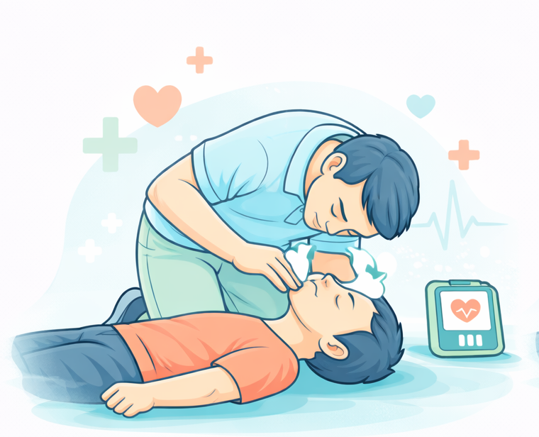 Illustration showing head tilt chin lift technique for a child