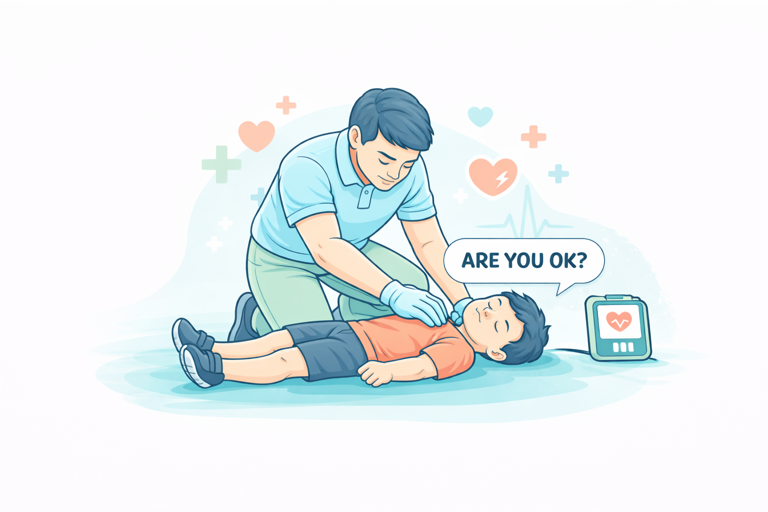 Adult checking responsiveness of a child