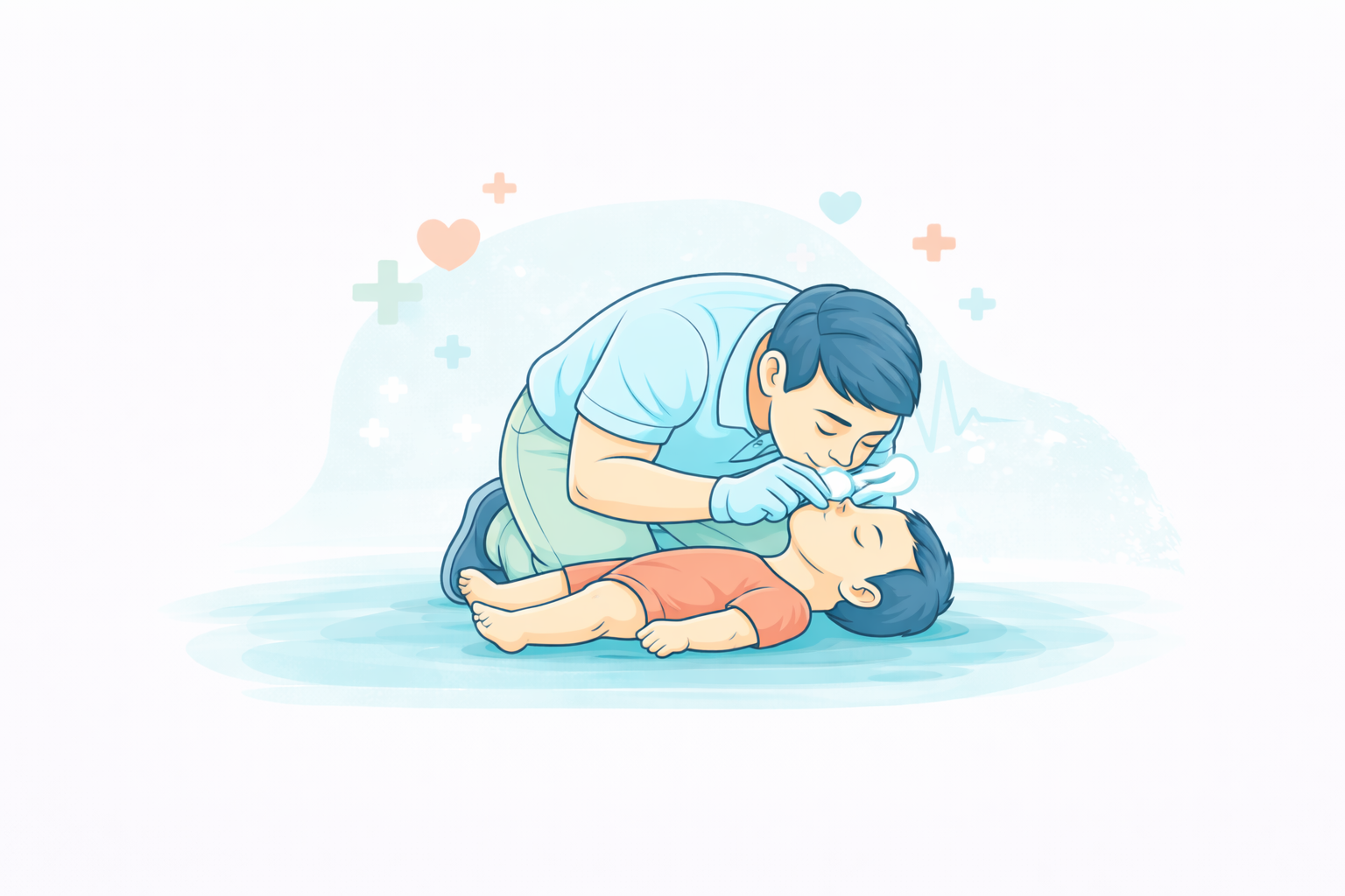 Illustration showing rescue breathing for an infant