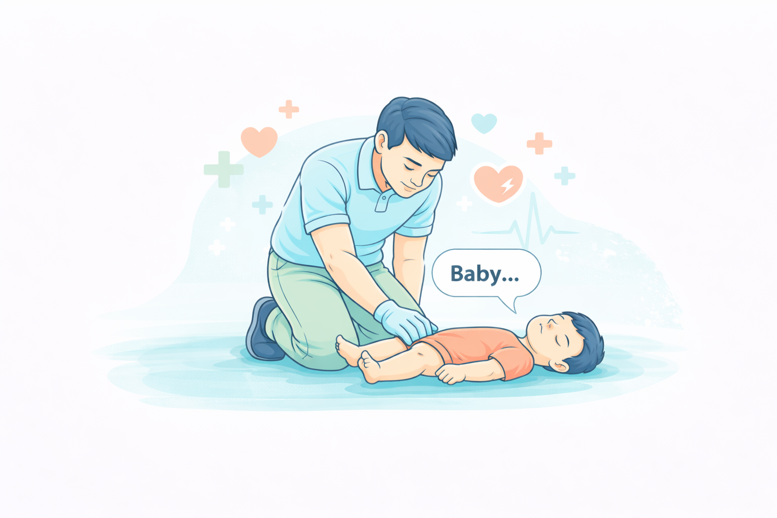 Adult checking responsiveness of an infant